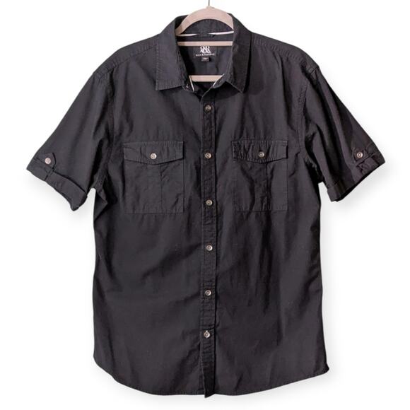 Rock and Republic Men's Black Short Sleeve Button Down Cotton Shirt Large - Picture 1 of 8